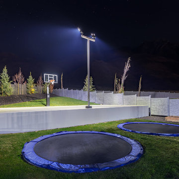 Double Trampolines And Basketball Court