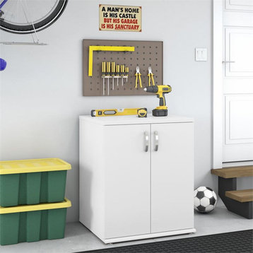 Pemberly Row Garage Storage Cabinet with Doors in White - Engineered Wood