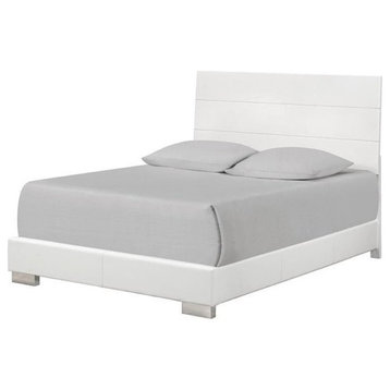 Bowery Hill Faux Leather Queen Panel Bed in Glossy White
