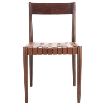 Karmin Leather Dining Chair, Set of 2, Cognac/Brown