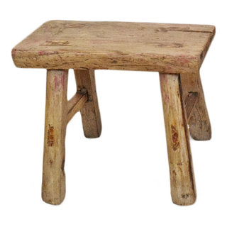 Consigned Small Vintage Elm Farm Stool - Rustic - Accent And Garden ...