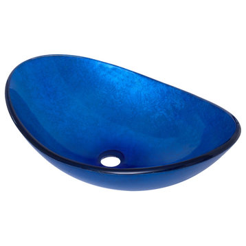 Azzurro Blue Foiled Oval Tempered Glass Vessel Bathroom Sink