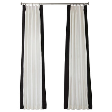 Pleated Vertical Colorblock Curtain Single Panel, Popcorn and Black, 25"x96"