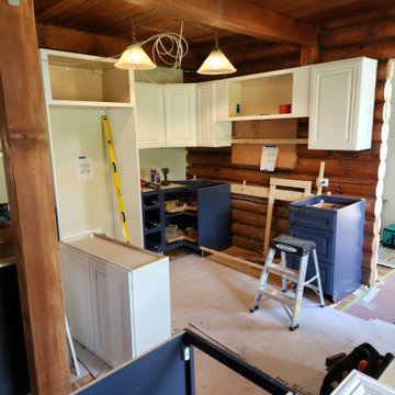 Log Cabin Kitchen During Cabinet Installation