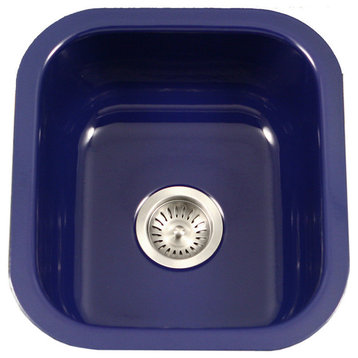 Houzer PCB-1750 NB Porcela Porcelain Enamel Steel Undermount Bar Sink, Navy Blue