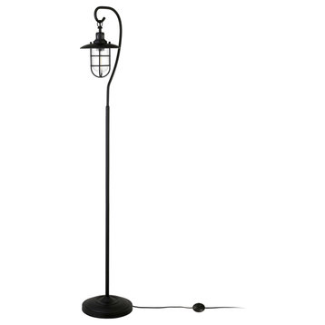 63" Black Arched Floor Lamp With Clear Transparent Glass Globe Shade