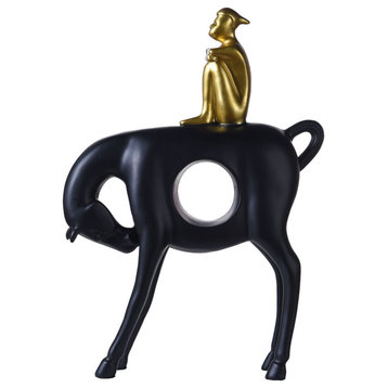 Dann Foley Herdsman Sculpture Matte Black Resin Mold Gold Accent