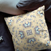 16" Beige Blue Floral Indoor Outdoor Zip Throw Pillow