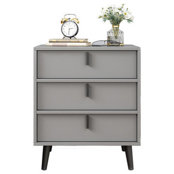 Modern Wooden Bedside Table with 3 Drawers, Gray, L19.7", 3 Drawers