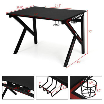 Costway Gaming Desk Computer Table E-Sports K-Shaped W/ Cup Holder Hook New