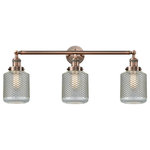 Innovations Lighting - Stanton 3-Light LED Bath Fixture, Antique Copper, Clear Wire Mesh - Solid Brass 180 Degree Adjustable Swivels with internal teeth that lock in at 5 degreee intervals With Engraved Cast Cup