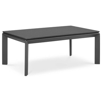 Modern Patio Coffee Table, Aluminum Frame With Scratch Resistant Cement Top