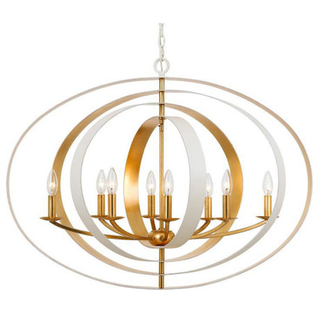 Luna 8 Light Matte White & Antique Gold Chandelier