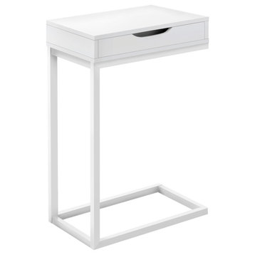 Accent Table White, White Metal With A Drawer
