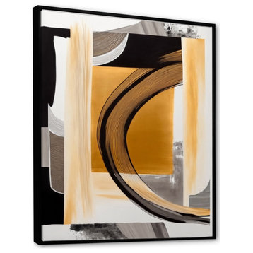 Glam Art Deco Abstract III Framed Canvas, 16x32, Black