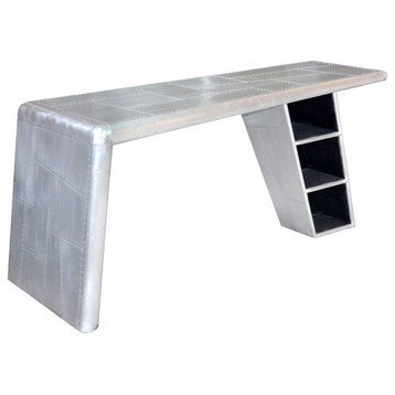 Moti Pilot 60" 3-Shelf Modern Aluminum Writing Desk, Silver