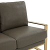 LeisureMod Jefferson Faux Leather Design Loveseat With Gold Frame Gray