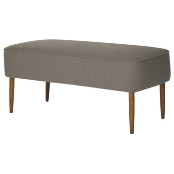Contemporary Upholstered Bench, Birch Wood Legs With Comfortable Seat, Gray