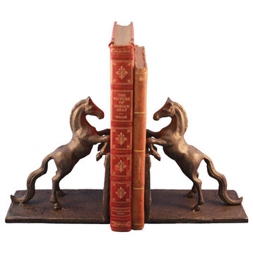 Horse Rearing Bookends Equestrian Figurines Cast Iron Metal Pair