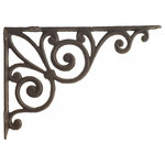 Import Wholesales - Cast Iron Wall Shelf Bracket, Ribbon Fleur De Lis, Rust Brown, 11.375" Deep - This Fleur De Lis Pattern Cast Iron Shelf Bracket can be used to Craft DIY Custom Shelves, hold up mailboxes or in the corner of doorways as decorations. The Bracket measures 11.375" Deep and features a ribbon style Fleur De Lis. This new brace features an Antique Style with a Distressed Brown Coloring that adds to it's rustic vintage appeal.