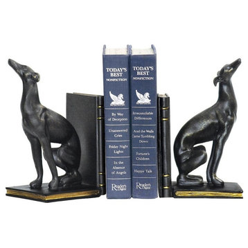 Black Dogs On Book Gold Pages Bookend Made Of Resin In A Painted Finish
