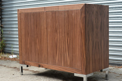 Contemporary walnut custom AV cabinet
