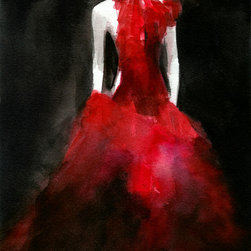 Dramatic Red + Black Watercolor Fashion Art - Fine Art Prints