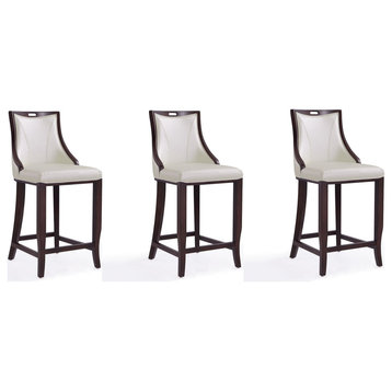 Emperor Bar Stool in Pearl White and Walnut (Set of 3)