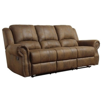 Bowery Hill Reclining Sofa with Nailhead Trim in Brown