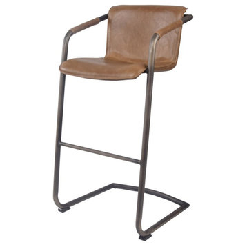 New Pacific Direct Indy 30" PU Leather Bar Stool in Brown (Set of 2)