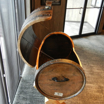 Reclaimed whiskey barrel cooler.