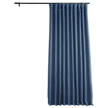 Faux Linen Extra Wide Room Darkening Curtain Single Panel, Denim, 100"x96"