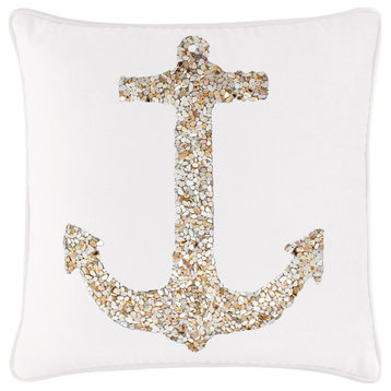 Sparkles Home Shell Anchor Pillow, White Velvet, 16x16