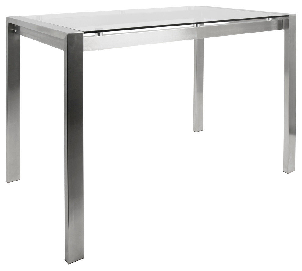 LumiSource Fuji Counter Table, Stainless Steel and Clear Glass
