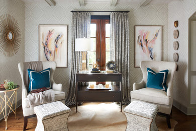 Inspiration for a small transitional master medium tone wood floor bedroom remodel in Atlanta