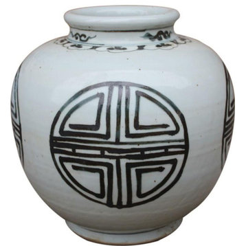 Jar Vase Yuan Dynasty Longevity Open Top Blue Colors May Vary White