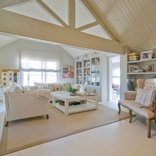 Inspiration for a large mediterranean formal open plan living room in Madrid with white walls and painted wood flooring.