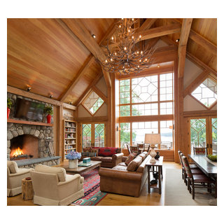 Birch Point Timber Frame - Rustic - Living Room - New York - by TASOS ...