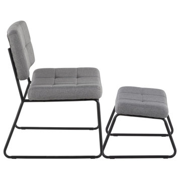 Stout Lounge Chair and Ottoman, Black Steel, Gray Fabric