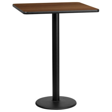 Flash 30'' Square Laminate Table Top/18'' Round Bar Table Base, Walnut