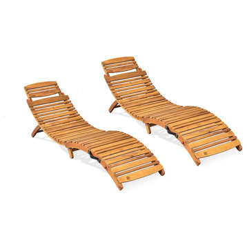GDF Studio Lisbon Outdoor Folding Acacia Chaise Lounge Chairs, Set of 2