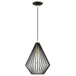 Livex Lighting - Linz 1 Light Shiny Black With Polished Brass Accents Pendant - The stunning dimension make this contemporary mini pendant a modern home lighting choice. The open, shiny black geometrical shade design allows an easy flow of light to shine over a dining room table or kitchen island.