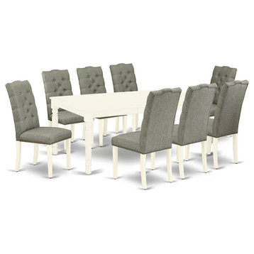 East West Furniture Dover 9-piece Wood Dining Table Set in Linen White