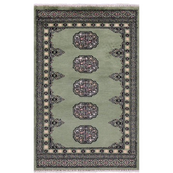 Green Silky Bokhara Handmade Wool Rug 2' 1" X 3' 2" - Q21716