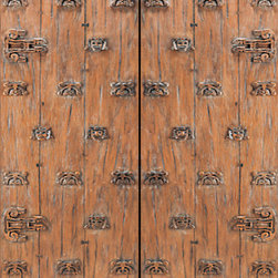 Incan Motifs Hand Carved Prehung Double Door in Solid Mahogany - Front Doors
