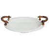 Polished Nickel and Wood and Porcelain Persson Platter Dining 20583