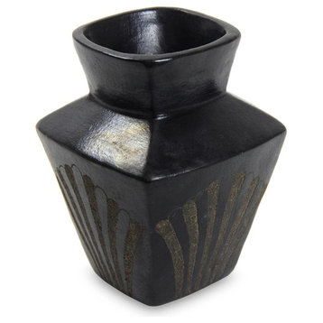 Novica Black Fan Dance Ceramic Vase