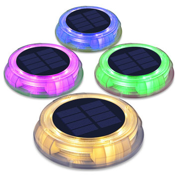 Solar Powered 4-Light Deco Clear LED In-Ground Light, Full Color