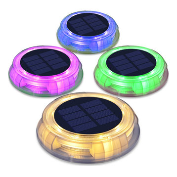 Solar Powered 4-Light Deco Clear LED In-Ground Light, Full Color