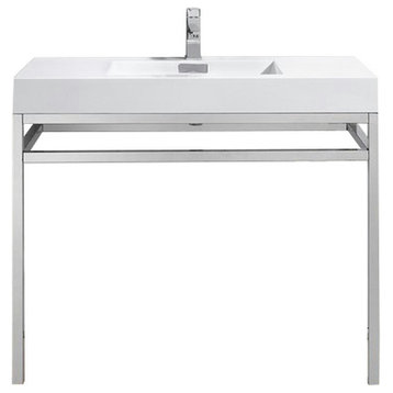 KubeBath Haus Stainless Steel Console With White Acrylic Sink, Chrome, 40''